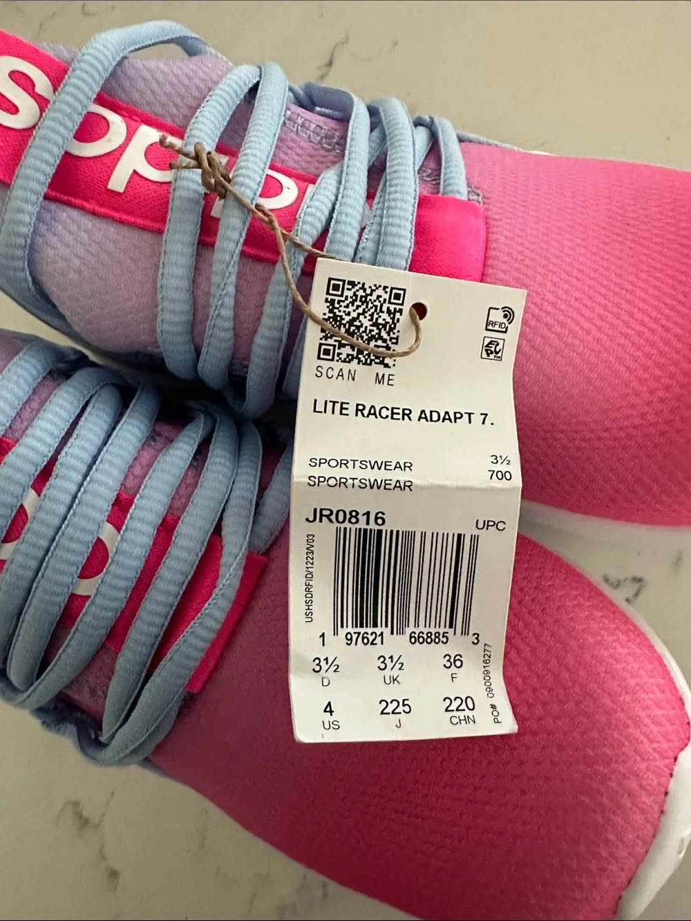 adidas Kids Pink and Light Blue Slip-On Sneakers with Elastic Laces